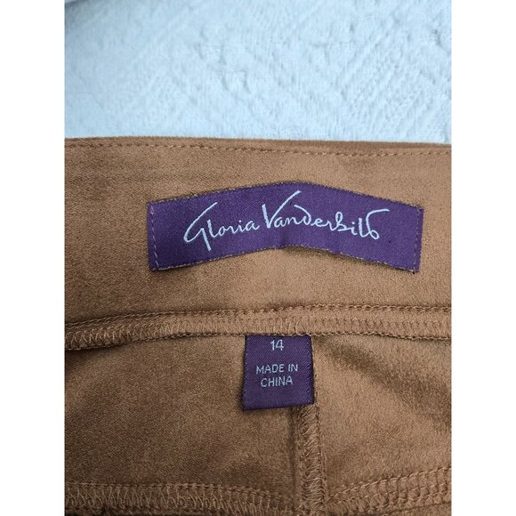 Gloria Vanderbilt Womens Suede-Look Pants Size 14 Average Medium Brown Polyester - Picture 3 of 4